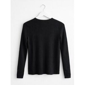 Marina Luna Petite Black 100% Merino Wool Crewneck Sweater PM Long Sleeve Knit